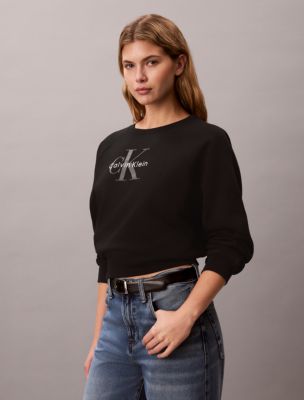 Monologo Fleece Relaxed Sweatshirt, Black