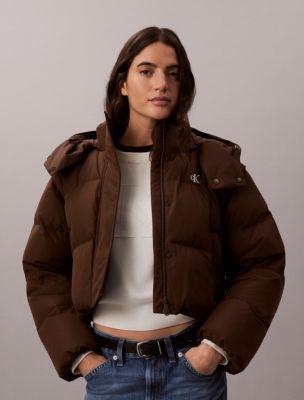 Matte Convertible Down Puffer Jacket, Brown Cork