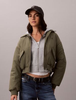 Nylon Padded Bomber Jacket, Dusty Olive