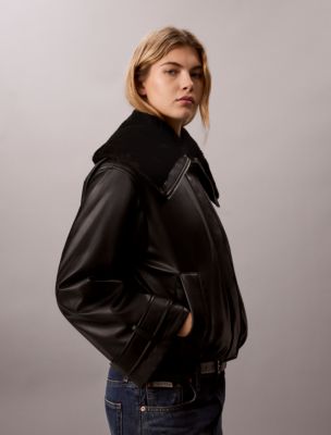 Женская куртка Calvin Klein Faux Leather Padded Bomber, цвет: Чёрный — фото 4