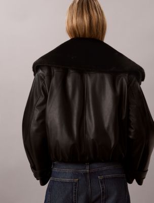 Женская куртка Calvin Klein Faux Leather Padded Bomber, цвет: Чёрный — фото 5