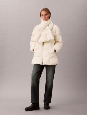 Женская куртка Calvin Klein Matte Midweight Down Puffer Coat with Scarf, цвет: Turtledove — фото 1