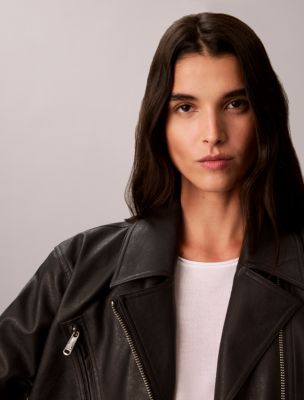Женская куртка Calvin Klein Faux Leather Motorcycle, цвет: Чёрный — фото 3