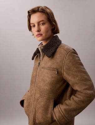 Женская куртка Calvin Klein Faux Shearling Aviator, цвет: Коричневый / Серый — фото 4