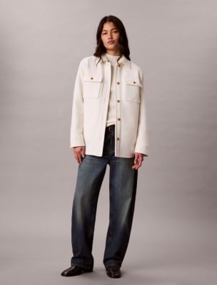 Женская куртка Calvin Klein Faux Wool Shirt Jacket, цвет: Молочный — фото 2