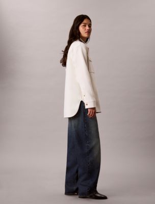 Женская куртка Calvin Klein Faux Wool Shirt Jacket, цвет: Молочный — фото 4