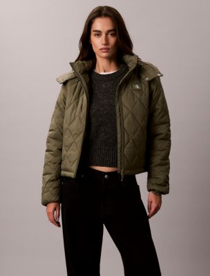 Quilted Hooded Puffer Jacket, Dusty Olive