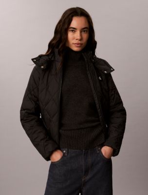 Quilted Hooded Puffer Jacket, Black