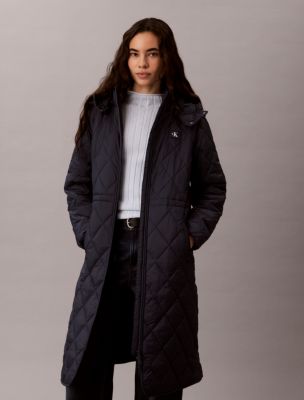 Calvin Klein Jeans Est.1978 Calvin Klein Women's Quilted Hooded Long Liner Coat In Blue Nights