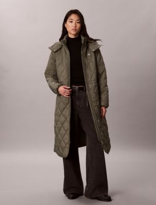 Calvin Klein Jeans Est.1978 Calvin Klein Women's Quilted Hooded Long Liner Coat In Dusty Olive