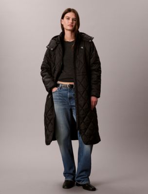Calvin Klein Jeans Est.1978 Calvin Klein Women's Quilted Hooded Long Liner Coat In Black
