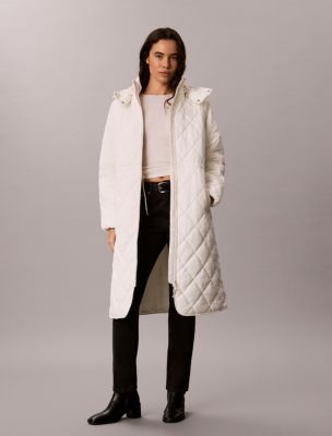 Calvin Klein Jeans Est.1978 Calvin Klein Women's Quilted Hooded Long Liner Coat In Tofu