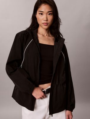 Lightweight Cinch Waist Windbreaker Jacket, Black