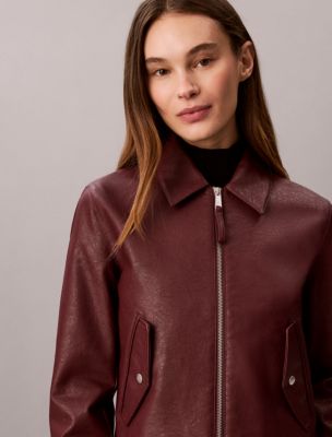 Женская куртка Calvin Klein Faux Leather Moto, цвет: Глубокий тёмно-бордовый — фото 2