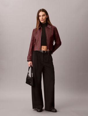 Женская куртка Calvin Klein Faux Leather Moto, цвет: Глубокий тёмно-бордовый — фото 3