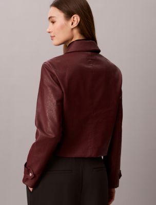 Женская куртка Calvin Klein Faux Leather Moto, цвет: Глубокий тёмно-бордовый — фото 4