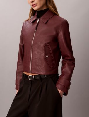 Женская куртка Calvin Klein Faux Leather Moto, цвет: Глубокий тёмно-бордовый — фото 5