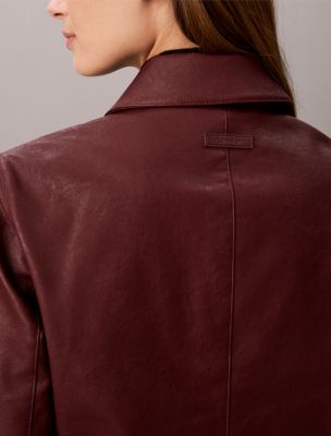 Женская куртка Calvin Klein Faux Leather Moto, цвет: Глубокий тёмно-бордовый — фото 6
