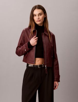 Faux Leather Moto Jacket, Deep Oxblood