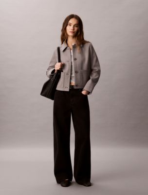 Женская куртка Calvin Klein Faux Wool Stand Collar, цвет: Серый меланжевый — фото 2