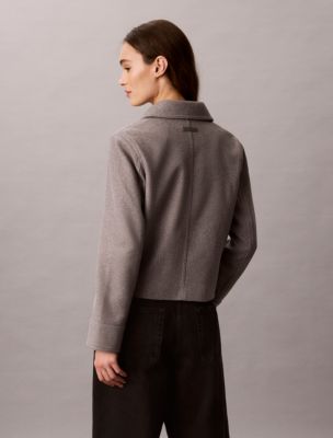 Женская куртка Calvin Klein Faux Wool Stand Collar, цвет: Серый меланжевый — фото 4
