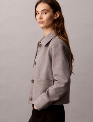 Женская куртка Calvin Klein Faux Wool Stand Collar, цвет: Серый меланжевый — фото 5