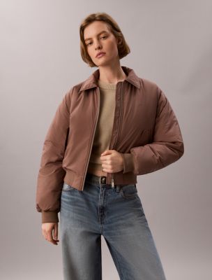 Padded Nylon Bomber Jacket, Sugar Almond