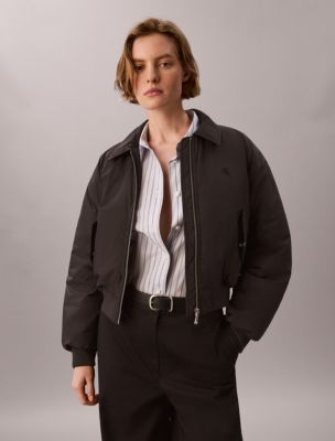 Padded Nylon Bomber Jacket, Black