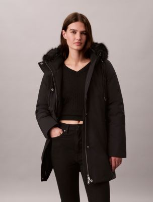 Женская куртка Calvin Klein Faux Fur Hooded Belted Parka, цвет: Чёрный — фото 5