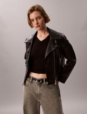 Faux Leather Biker Jacket, Black