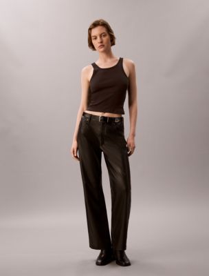 Faux Leather Ultra High Wide Pants, Black