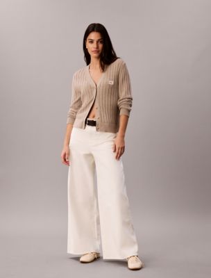 Cotton Twill Wide Leg Pants, Marshmallow