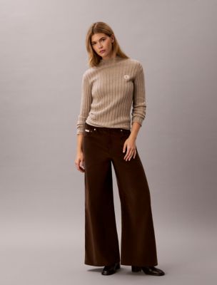 Corduroy Wide Leg Pants, Brown Cork