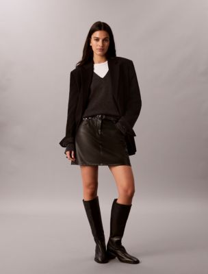 Faux Leather 5-Pocket Mini Skirt, Black