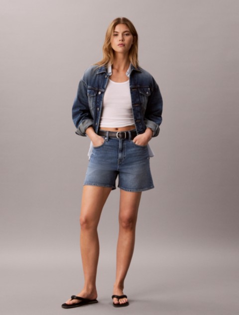 Calvin Klein High Rise A-Line Denim Shorts