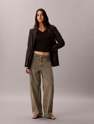 Twisted Seam Low Rise Baggy Jeans, Faded Olive