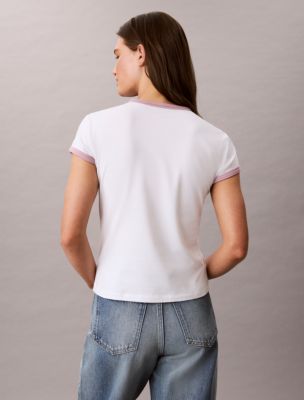 Женские футболки Calvin Klein Slim Varsity Logo Ringer Tee — фото 4