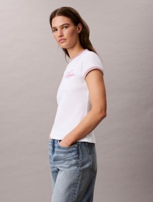 Женские футболки Calvin Klein Slim Varsity Logo Ringer Tee — фото 5