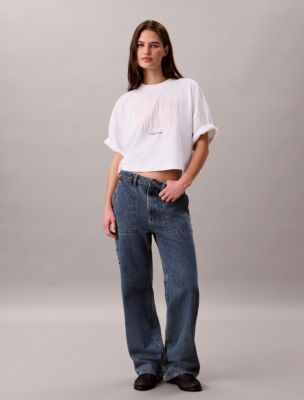 Женская футболка Calvin Klein Boxy Cropped Bold Logo, цвет: Яркий белый — фото 2