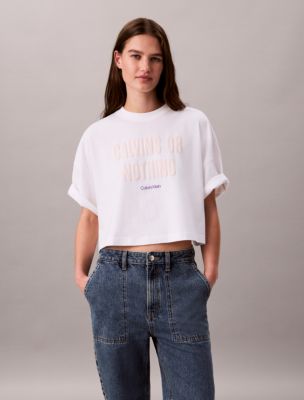 Boxy Cropped Bold Logo Tee, Bright White