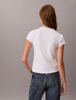 Женская футболка Calvin Klein Slim Bold Logo, цвет: Яркий белый — фото 4