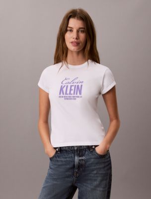 Женская футболка Calvin Klein Slim Bold Logo, цвет: Яркий белый — фото 5