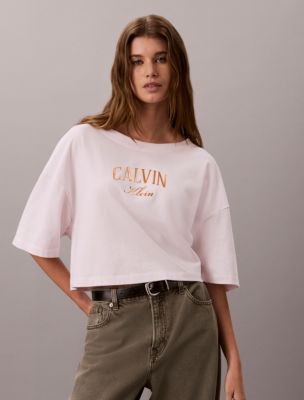 Boxy Varsity Logo Cropped Tee, Crystal Blush