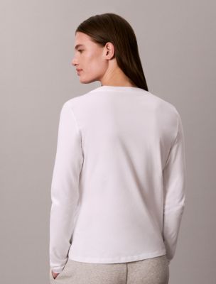 Женский лонгслив Calvin Klein облегающий с логотипом-надписью, цвет: Яркий белый — фото 5