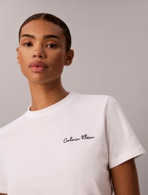 Женская футболка Calvin Klein Classic с логотипом-надписью, цвет: Яркий белый — фото 3