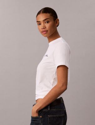 Женская футболка Calvin Klein Classic с логотипом-надписью, цвет: Яркий белый — фото 4