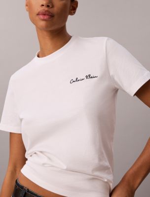 Женская футболка Calvin Klein Classic с логотипом-надписью, цвет: Яркий белый — фото 5