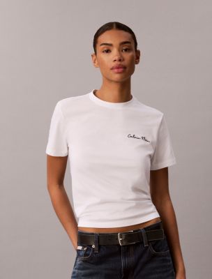 Женская футболка Calvin Klein Classic с логотипом-надписью, цвет: Яркий белый — фото 1