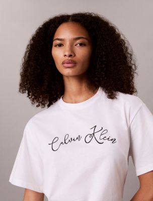 Женская футболка Calvin Klein Boxy свободного кроя с логотипом-надписью, цвет: Яркий белый — фото 3