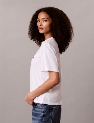 Женская футболка Calvin Klein Boxy свободного кроя с логотипом-надписью, цвет: Яркий белый — фото 4